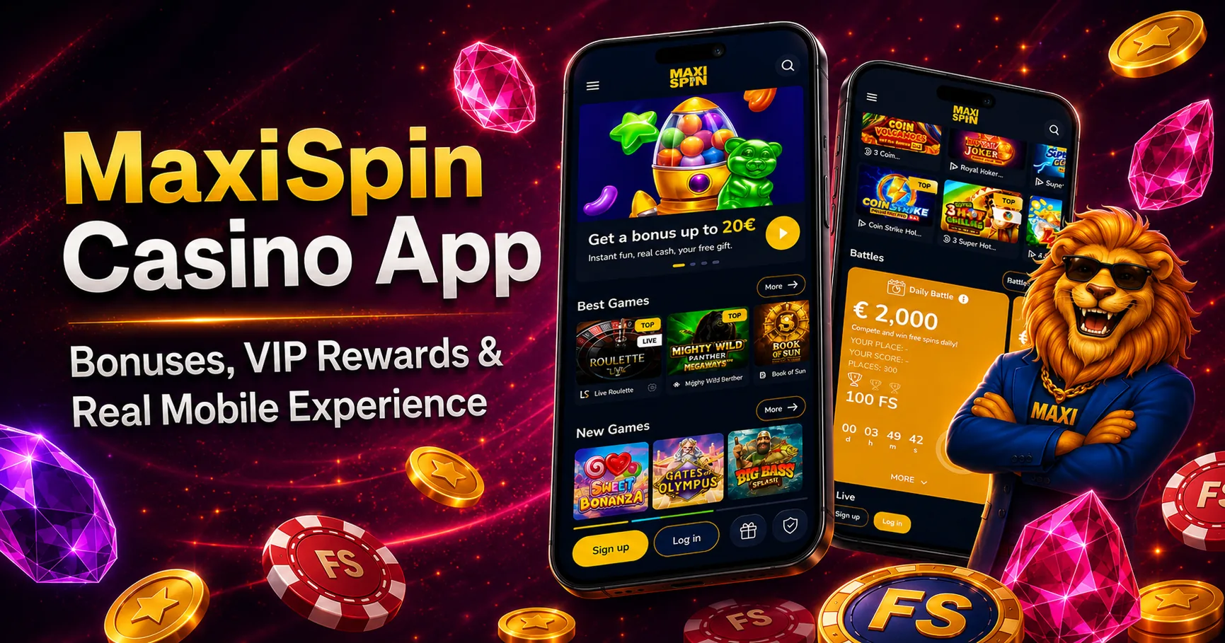 Maxispin Casino mobile app access banner