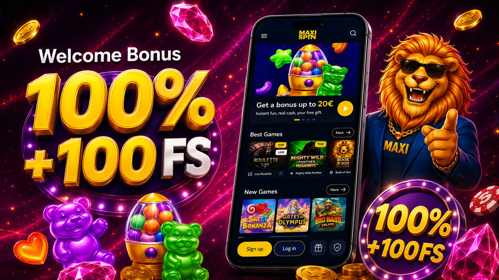 Maxispin Casino welcome bonus offer banner